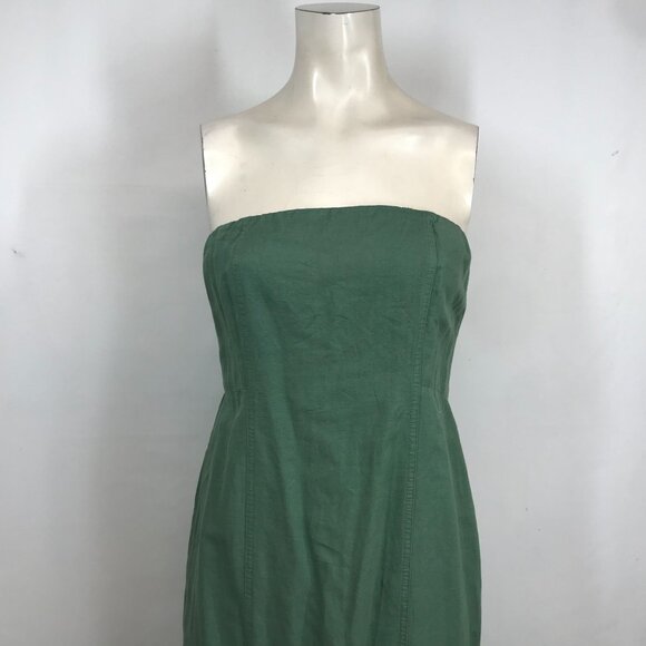 ZARA- WOMEN'S MEDIUM - GREEN STRAPLESS SLIT IN BACK SUMMER MIDI DRESS - Picture 2 of 7